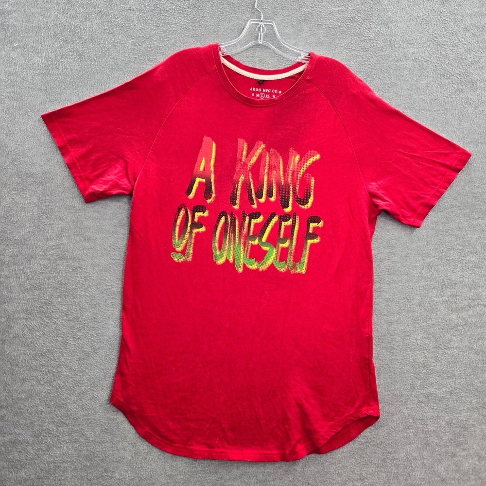 AKOO Men Shirt Large Red A King Of Oneself Graphic Crew Neck Pullover Tee READ